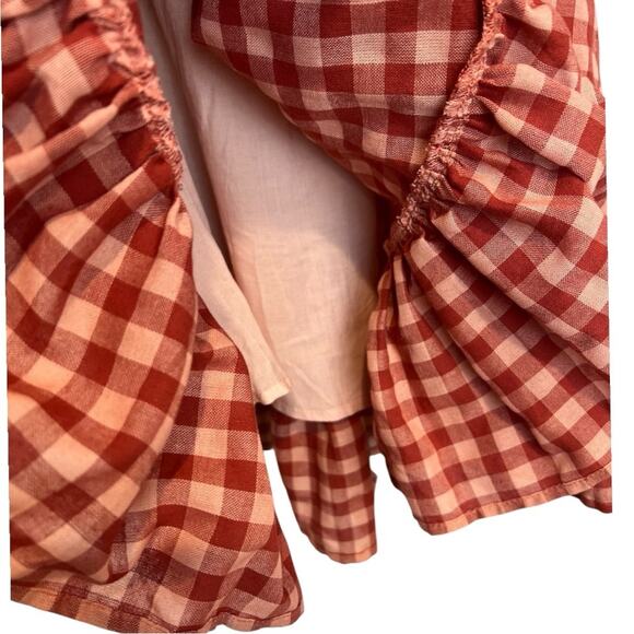 MINKPINK Cora mini plaid dress in blush/rust puff sleeves - Picture 13 of 15